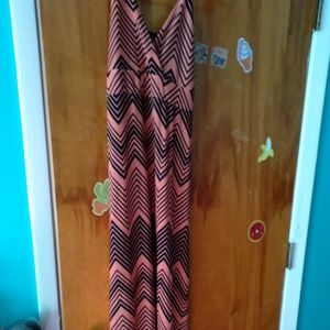 black and pink striped maxi dress